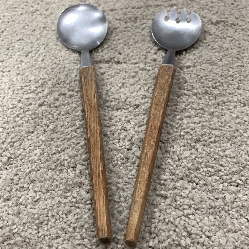 Vintage Stainless steel and wooden serving spoon and fork